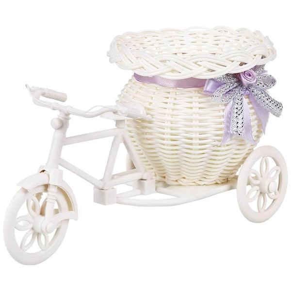 Adornio White Tricycle Flower Basket | Wedding Giveaways, Anniversary or Home Decoration