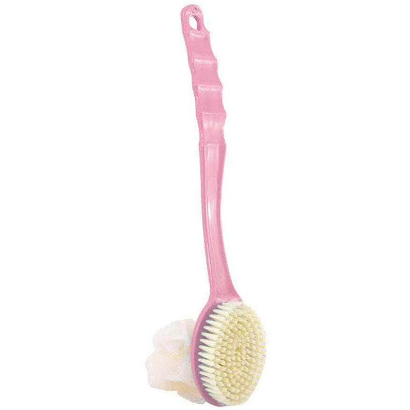 Brussh 2 IN 1 Shower Body Brush with Bristles & Loofah Back Scrubber Sponge with Long Curved Handle - Ooala