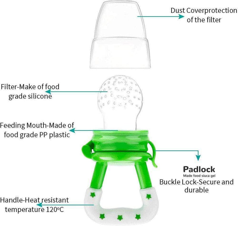 Calies Baby Fruit Feeder Pacifier - Fresh Food Feeder & Teething Toy for Toddlers & Kids│Green