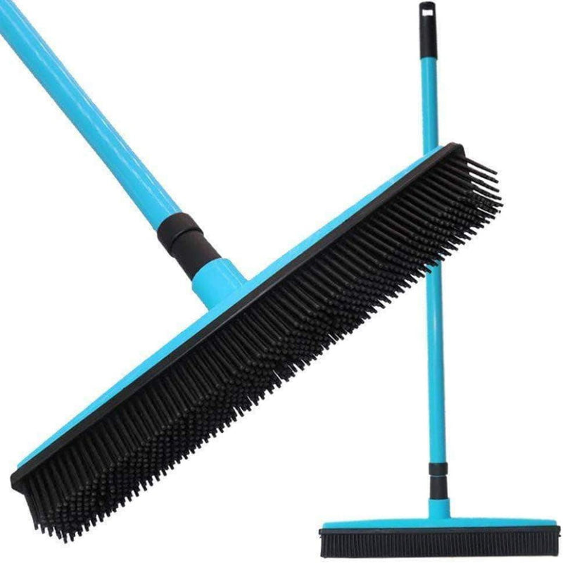 CCClub Rubber Broom Carpet Sweeper with Squeegee Adjustable Long Handle, Blue - Ooala