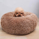 Cuppy Calming Faux Fur Donut Cuddler Bed for Dogs & Cats | Washable Round Pillow | Brown