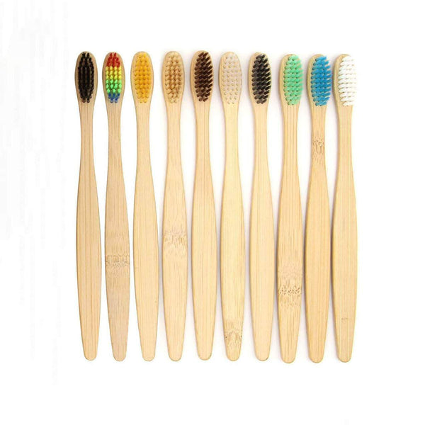 GoGreen 10-Pcs Natural Bamboo Toothbrush | Eco-friendly Charcoal-Infused Soft Hair Bristles