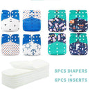 Silica Eco-Friendly Cloth Diaper, Adjustable & Washable Nappies with 8Pcs Microfiber Inserts