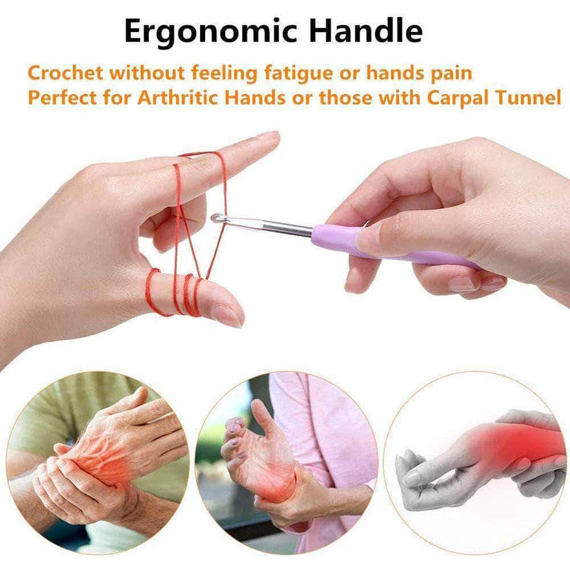 Tipine 8 pcs Aluminum Ergonomic Crochet Needles with Colorful Soft Rubber Grip Cushioned Handles