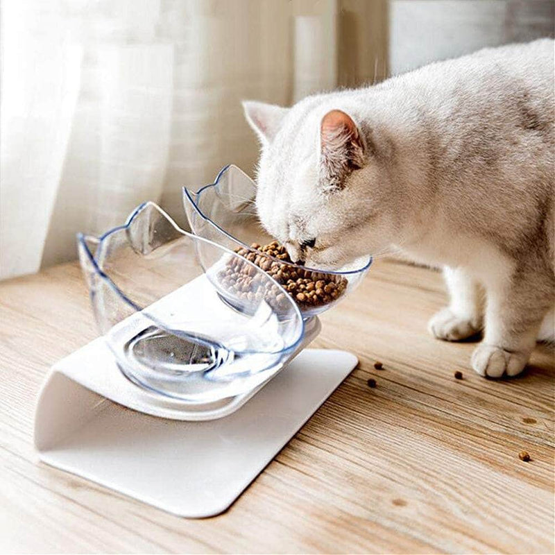 Vetzie 15°Tilted Platform Double Pet Bowl Feeder for Cats and Small Dogs